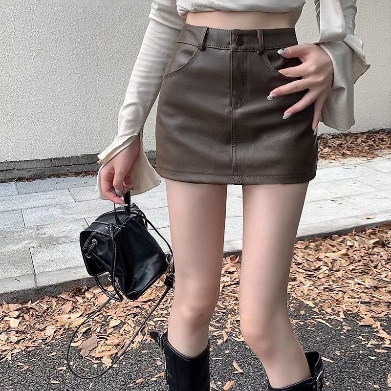 黑色高腰pu皮半身裙女秋冬新款小个子短裙百搭显瘦裙子a字包臀裙 到手价¥29.80
